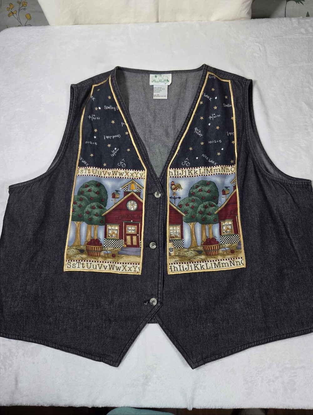 Quacker Factory Vintage Denim Vest teacher/school theme in size 2X